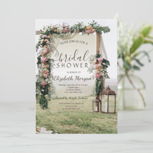 Wedding Arbor Lantern Brautparty Einladung (Stehend Vorderseite)