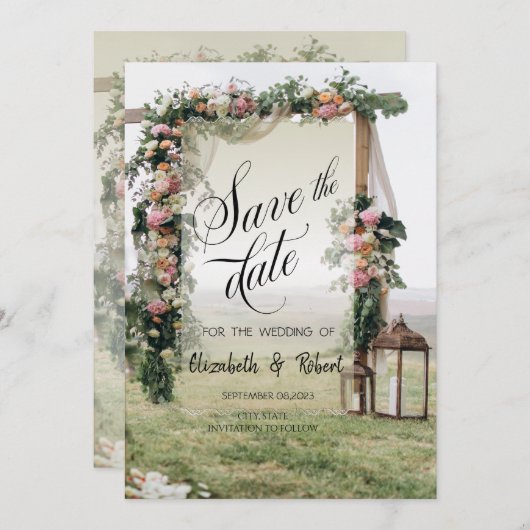 Wedding Arbor Lantern Save the Date (Vorne/Hinten)