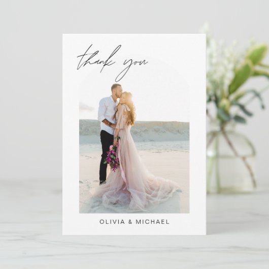 Wedding Arch Vielen Dank Foto Minimalistisch roman Dankeskarte (Stehend Vorderseite)