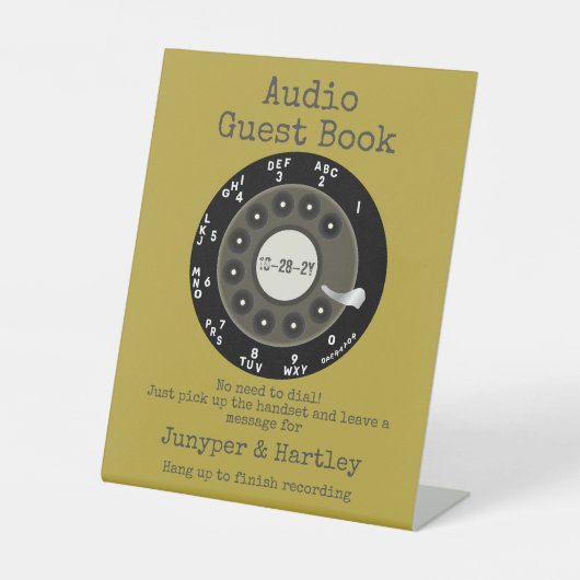 Wedding Audio Guest Book Black Rotary Dial Avocado Sockelschild (Vorderseite)