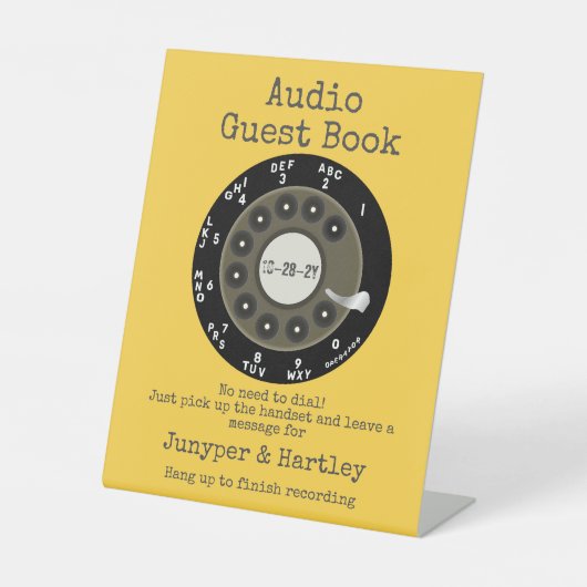Wedding Audio Guest Book Black Rotary Dial Yellow Sockelschild (Vorderseite)
