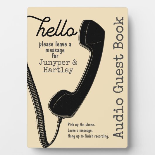 Wedding Audio Guest Book Sign Black Phone on Cream Fotoplatte (Vorderseite)