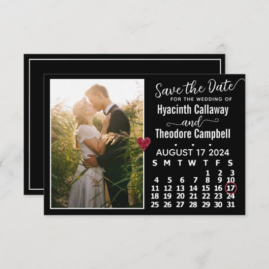Wedding August 2024 Kalender Custom Foto Black Save The Date (Vorne/Hinten)