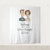 Wedding Banner Watercolor Newlyweds Quirky Couple Wandteppich (Vorderseite)