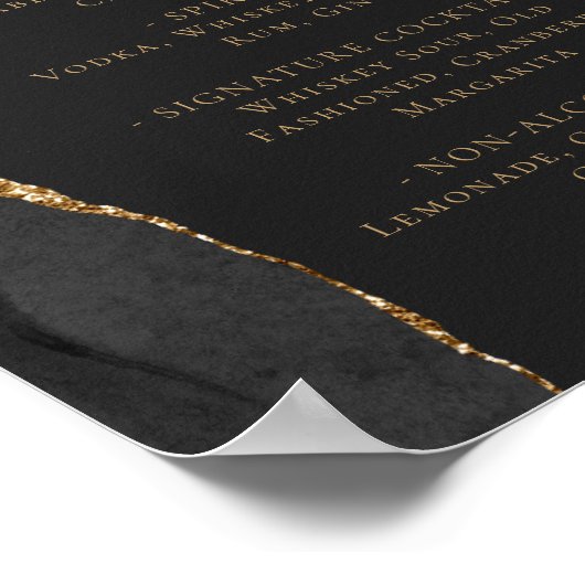 Wedding Bar Menu Black Gold Agate Dark Poster (Ecke)