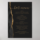 Wedding Bar Menu Black Gold Agate Dark Poster (Vorne)