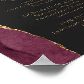 Wedding Bar Menu Burgundy Gold Agate Dark Poster (Ecke)