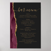 Wedding Bar Menu Burgundy Gold Agate Dark Poster (Vorne)