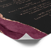Wedding Bar Menu Burgundy Rose Gold Agate Dark Poster (Ecke)