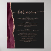 Wedding Bar Menu Burgundy Rose Gold Agate Dark Poster (Vorne)