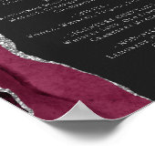 Wedding Bar Menu Burgundy Silver Agate Dark Poster (Ecke)