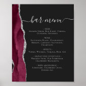 Wedding Bar Menu Burgundy Silver Agate Dark Poster (Vorne)