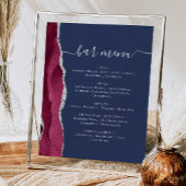 Wedding Bar Menu Burgundy Silver Agate Navy Blue P Poster