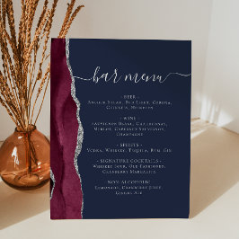 Wedding Bar Menu Burgundy Silver Agate Navy Blue Sockelschild
