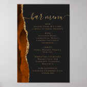 Wedding Bar Menu Burnt Orange Gold Agate Dark Poster (Vorne)