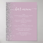 Wedding Bar Menu Dusty Lilac Silver Glitzer Poster (Vorne)