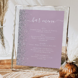 Wedding Bar Menu Dusty Lilac Silver Glitzer Poster