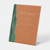 Wedding Bar Menu Emerald Green Agate Burnt Orange Sockelschild (Vorderseite)