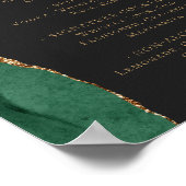 Wedding Bar Menu Emerald Green Gold Agate Dark Poster (Ecke)