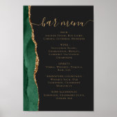 Wedding Bar Menu Emerald Green Gold Agate Dark Poster (Vorne)