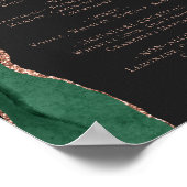 Wedding Bar Menu Emerald Rose Gold Agate Dark Poster (Ecke)