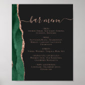 Wedding Bar Menu Emerald Rose Gold Agate Dark Poster (Vorne)
