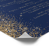 Wedding Bar Menu Navy Blue Gold Glitter Poster (Ecke)