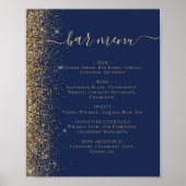 Wedding Bar Menu Navy Blue Gold Glitter Poster (Vorne)