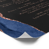 Wedding Bar Menu Navy Blue Rose Gold Agate Dark Poster (Ecke)