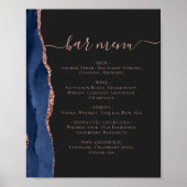 Wedding Bar Menu Navy Blue Rose Gold Agate Dark Poster (Vorne)
