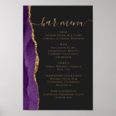 Wedding Bar Menu Purple Gold Agate Dark Poster (Vorne)