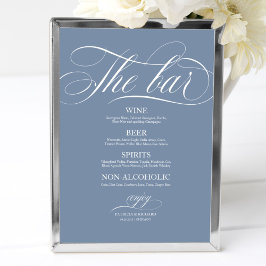 Wedding Bar Menu Sign Chic Dusty Blue Poster