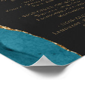 Wedding Bar Menu Teal Blue Gold Agate Dark Poster (Ecke)