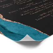 Wedding Bar Menu Teal Blue Rose Gold Agate Dark Poster (Ecke)