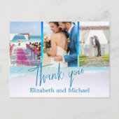 Wedding Beach Blue Ocean 3 Foto Elegant Vielen Dan Postkarte (Vorderseite)
