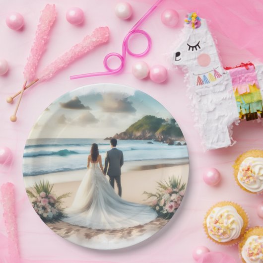 Wedding Beach Couple Pappteller (Party)