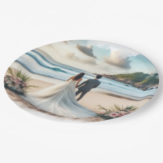 Wedding Beach Couple Pappteller (Schrägansicht)