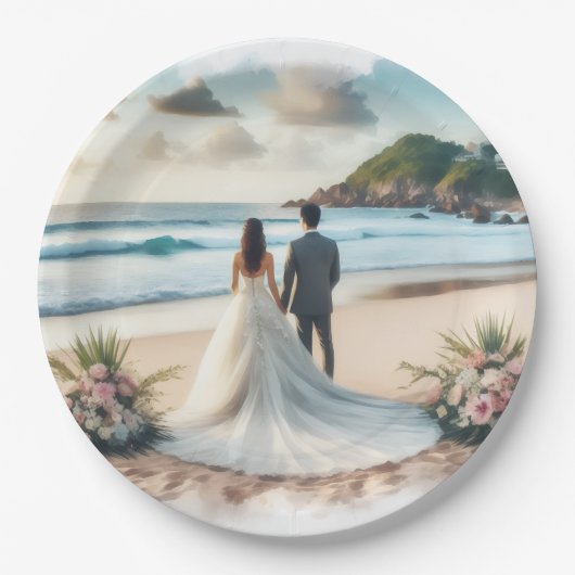 Wedding Beach Couple Pappteller (Vorderseite)