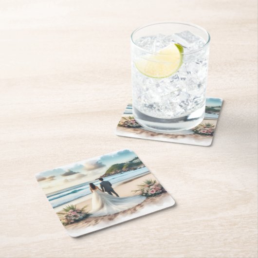 Wedding Beach Couple Rechteckiger Pappuntersetzer (Vor Ort)