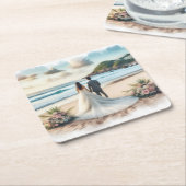 Wedding Beach Couple Rechteckiger Pappuntersetzer (angewinkelt)