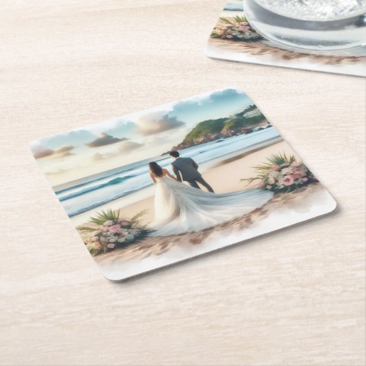 Wedding Beach Couple Rechteckiger Pappuntersetzer (angewinkelt)