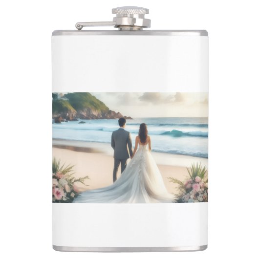 Wedding Beach Couples Flachmann (Vorderseite)
