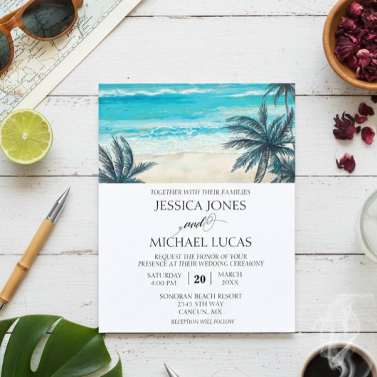 Wedding Beach Destination Ocean Watercolor Budget Flyer