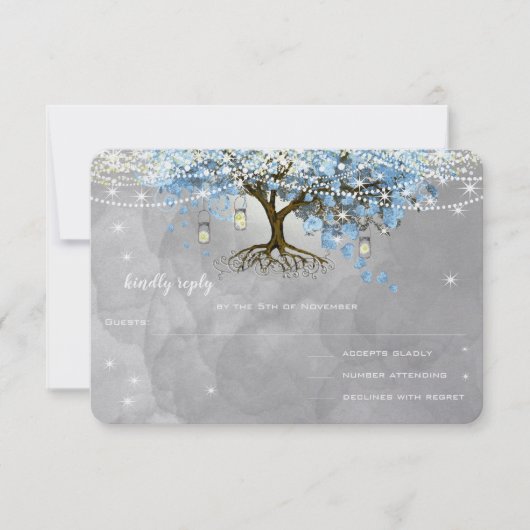 Wedding Bell Blue Heart Leaf Tree UAWG RSVP Karte (Vorderseite)