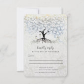 Wedding Bell Blue Heart Leaf Tree Wedding RSVP Einladung (Vorderseite)