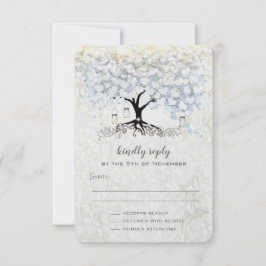 Wedding Bell Blue Heart Leaf Tree Wedding RSVP Einladung