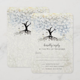 Wedding Bell Blue Heart Leaf Tree Wedding RSVP Einladung