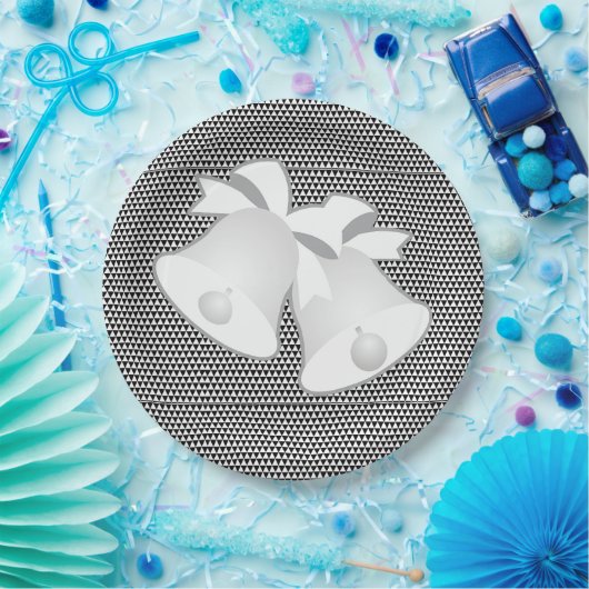 Wedding Bells Blk White Geo Pappteller (Party)