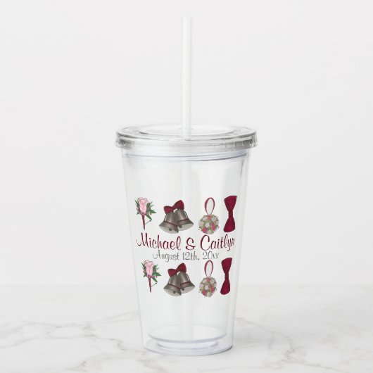 Wedding Bells Bow Krawatte Floral Bouquet Jubiläum Acryltrinkbecher (Vorderseite)