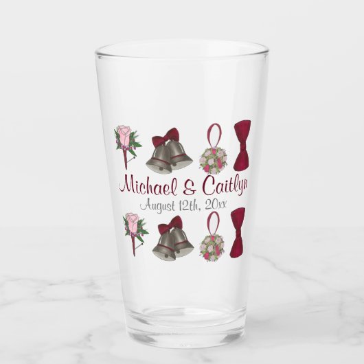 Wedding Bells Bow Krawatte Floral Bouquet Jubiläum Glas (Vorderseite)